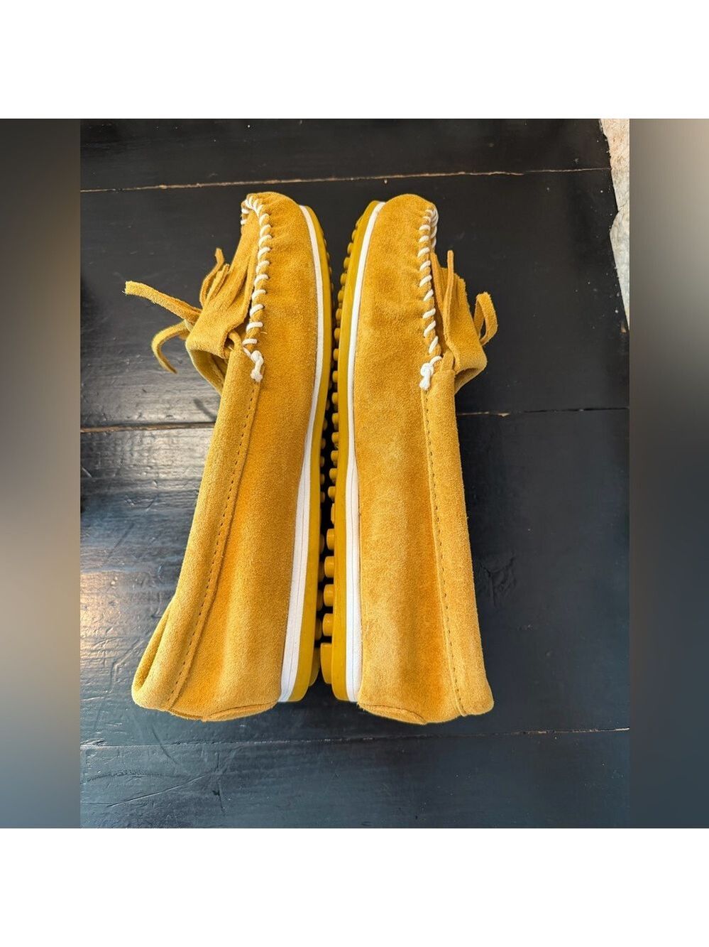 Minnetonka KITTY Plus Suede Southwestern Moccasins Shoes Loafers Yellow 9.5 - Picture 3 of 10